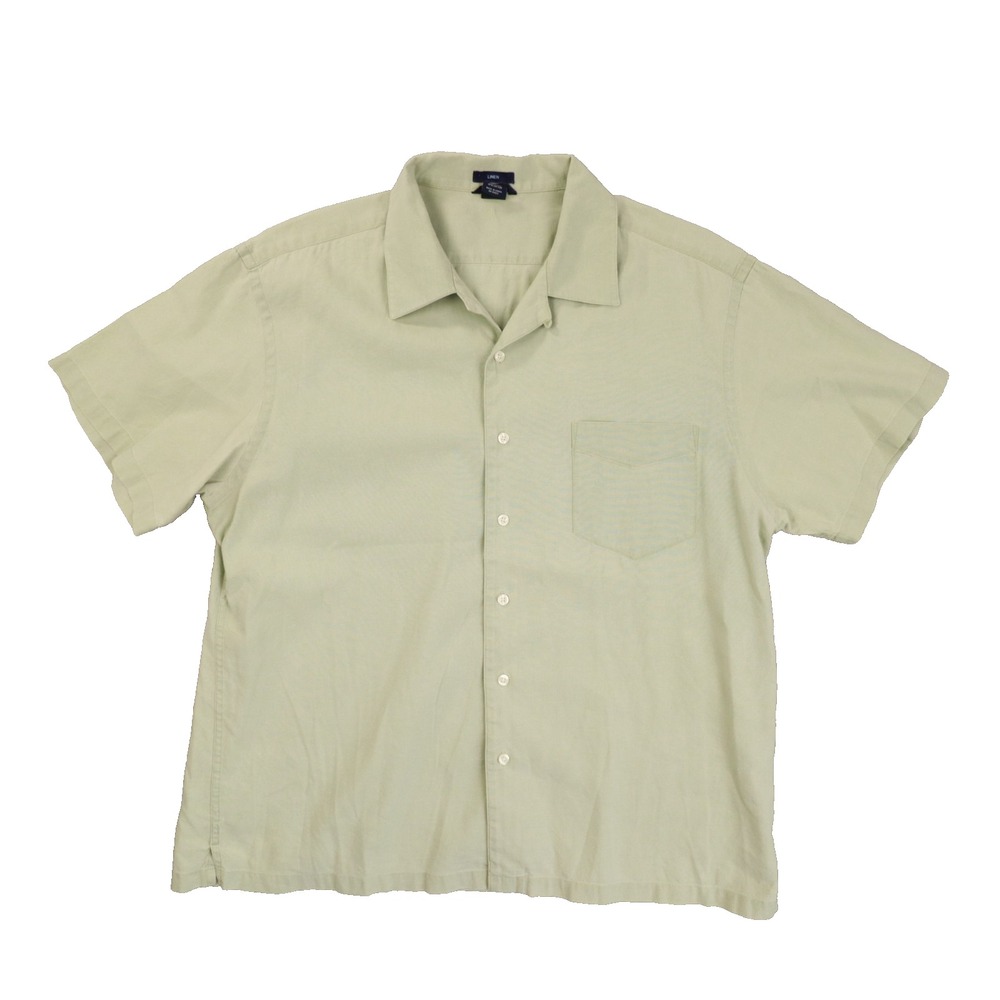 Gap Vintage Y2K Linen Cotton Short Sleeve Button Up Shirt Green Men's XL
